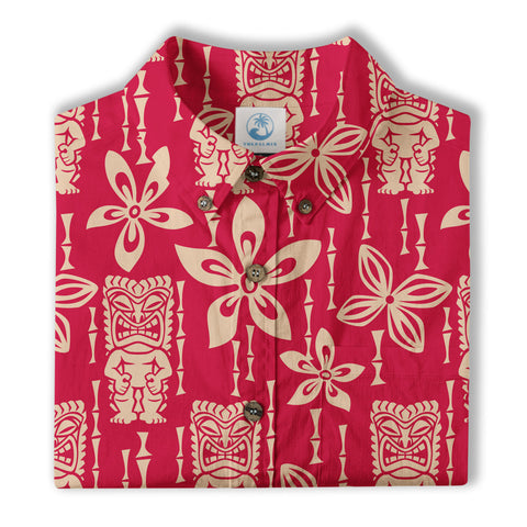 Tiki Mask Pattern Hawaii Shirt for Men, Aloha Flowers Hawaii Shirt - The Palmix