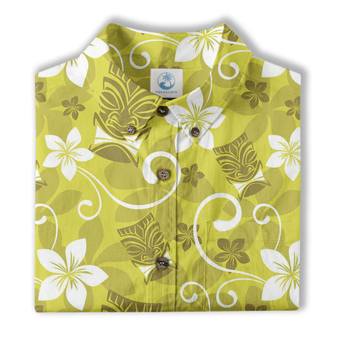 Tiki Mask Pattern Hawaii Shirt for Men, Aloha Floral Pattern Hawaii Shirt - The Palmix