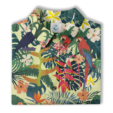Vintage Parrots Hawaii Shirt for Men, Aloha Pattern Hawaii Shirt - The Palmix