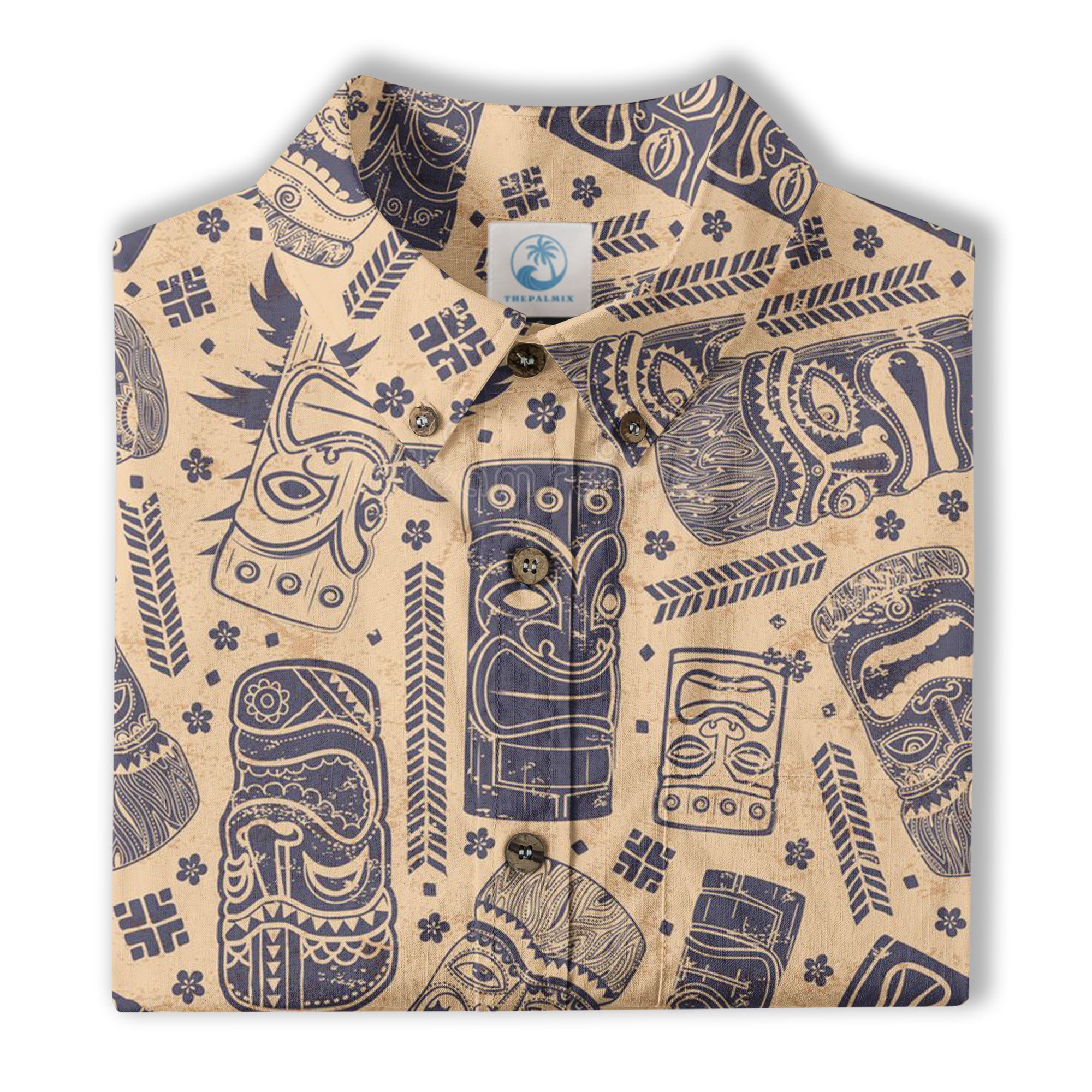 Surfing Tiki Mask Pattern Hawaii Shirt for Men, Tiki Mask Hawaiian Shirt - The Palmix