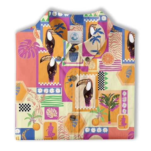 Vintage Tropical Parrots Butterfly Hawaiian Shirt Colorful Garden Flowers Shirt - The Palmix