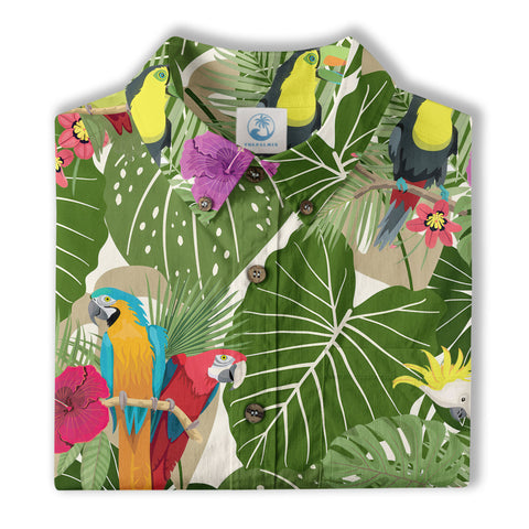 Vintage Tropical Parrots Butterfly Hawaiian Shirt Colorful Garden Flowers Shirt - The Palmix