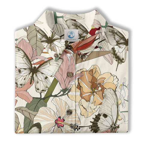 Vintage Tropical Parrots Butterfly Hawaiian Shirt Colorful Garden Flowers Shirt - The Palmix