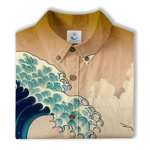 Crane Sakura Japanese Hawaiian Shirt Ocean Wave Koi Carp Fish Hawaiian - The Palmix