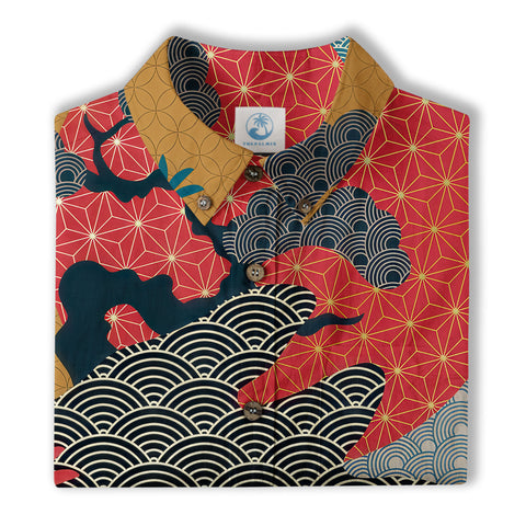 Crane Sakura Japanese Hawaiian Shirt Ocean Wave Koi Carp Fish Hawaiian - The Palmix