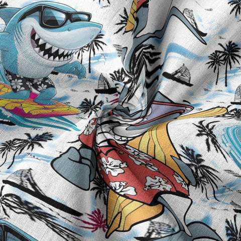 Sharks Aloha Hawaiian Shirt, Beach Summer Shark Surfing Hawaiian Shirt - The Palmix