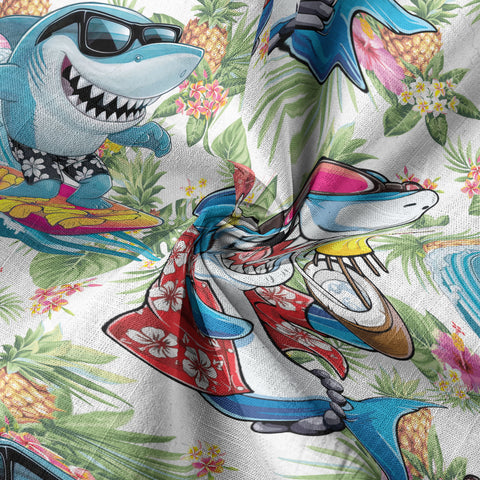 Sharks Aloha Hawaiian Shirt, Summer Shark Surfing Hawaiian Shirt - The Palmix