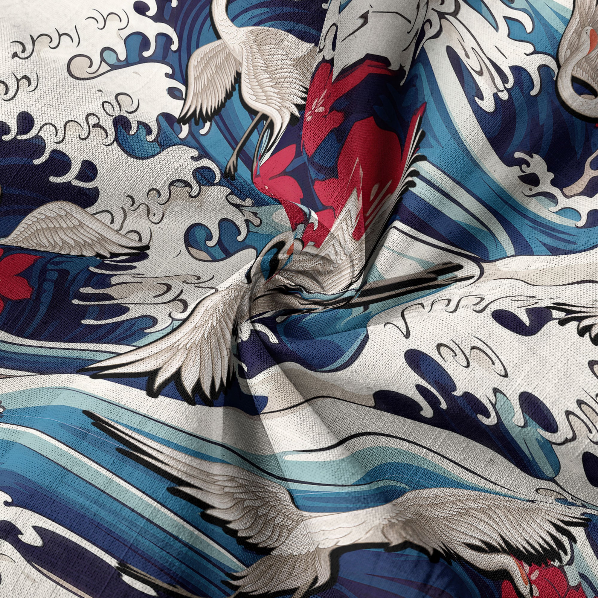 Crane Sakura Japanese Hawaiian Shirt Ocean Wave Koi Carp Fish Hawaiian - The Palmix