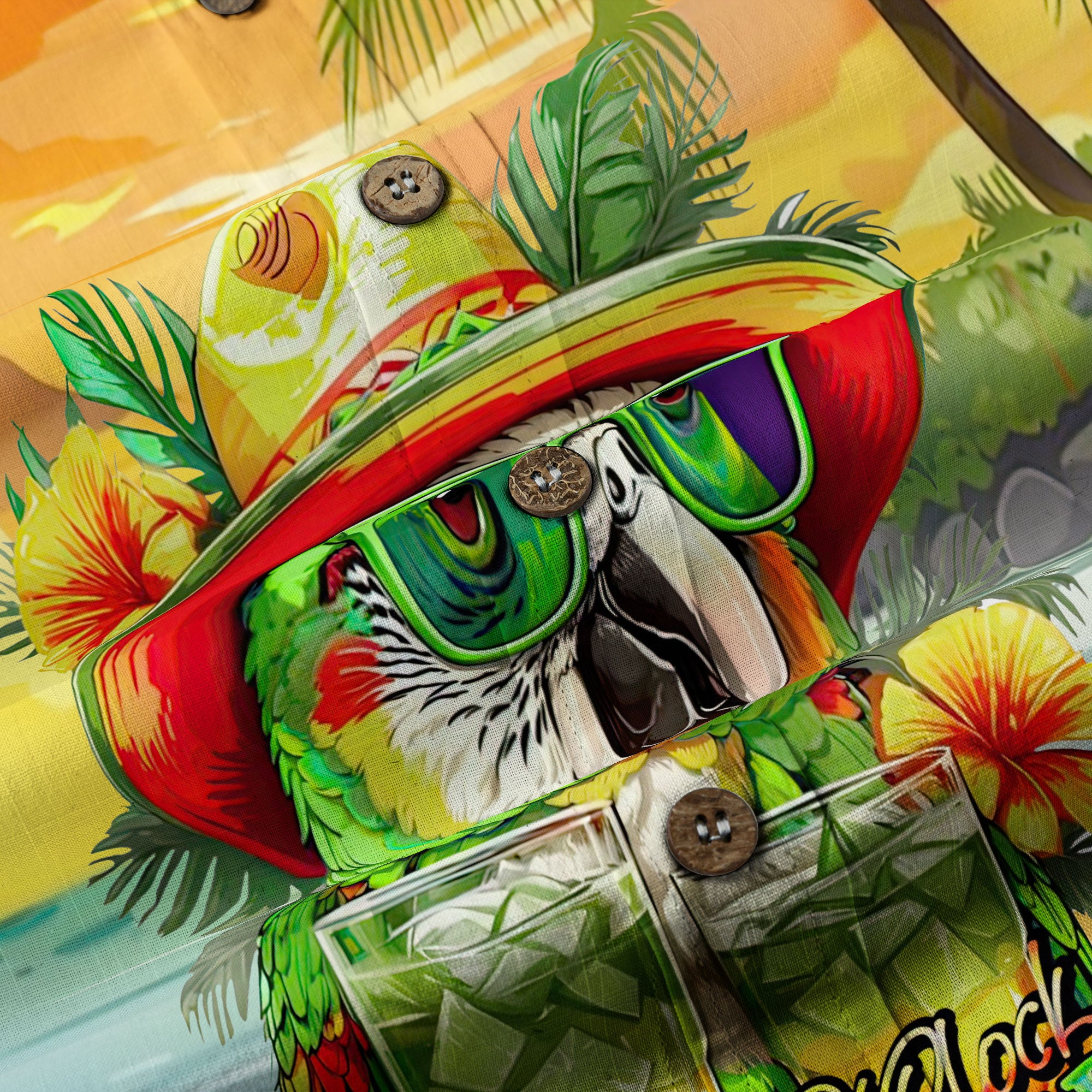 It's 5 o'clock Somewhere Tropical Parrot Cocktail Sunset Aloha Hawaii Shirt - The Palmix