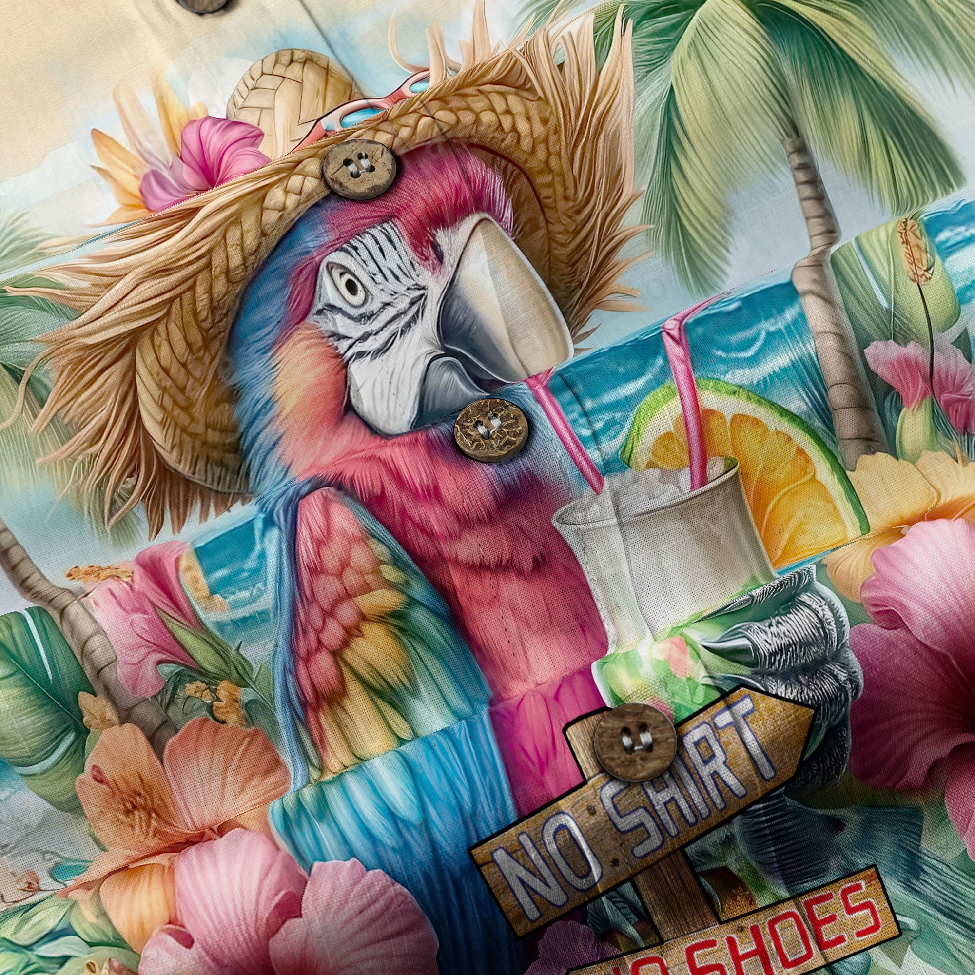 No Shoes No Shirt No Problem Funny Parrot Aloha Hawaiian Shirt, Tropical Aloha Hawaiian Shirt - The Palmix