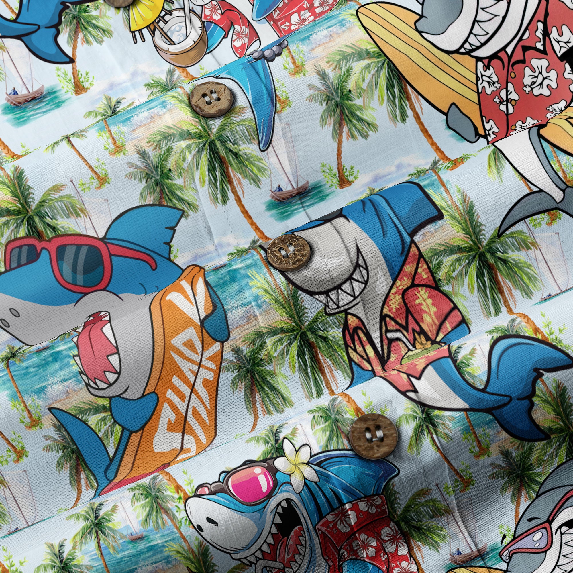 Sharks Aloha Hawaiian Shirt, Shark Surfing Hawaiian Shirt - The Palmix