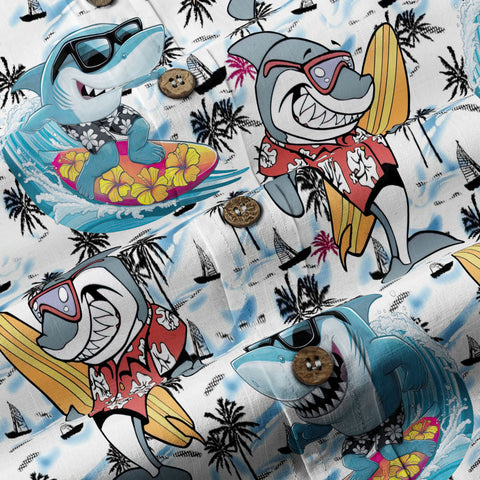 Sharks Aloha Hawaiian Shirt, Beach Summer Shark Surfing Hawaiian Shirt - The Palmix