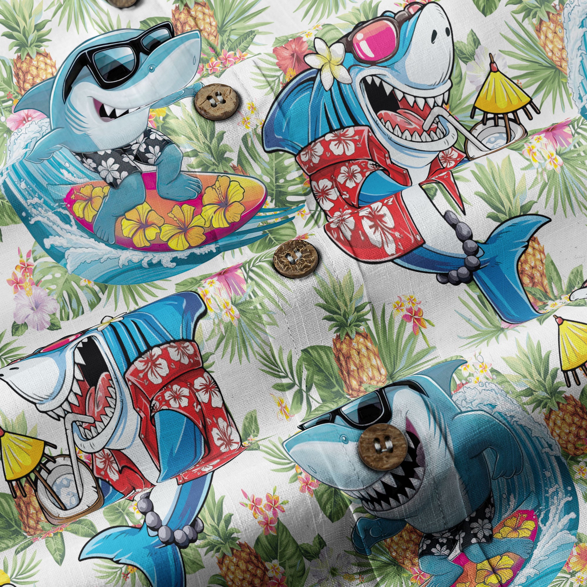 Sharks Aloha Hawaiian Shirt, Summer Shark Surfing Hawaiian Shirt - The Palmix