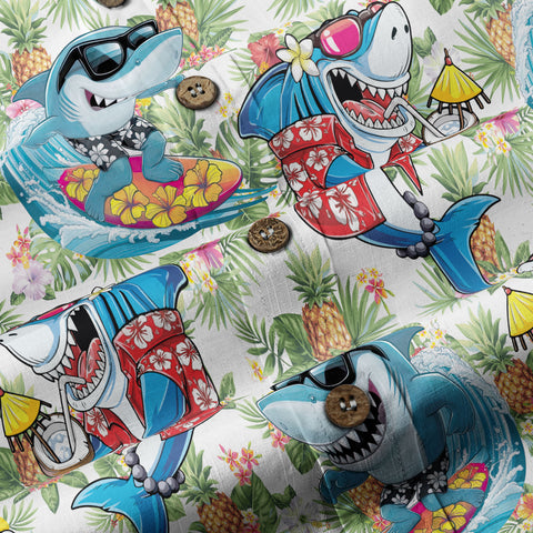 Sharks Aloha Hawaiian Shirt, Summer Shark Surfing Hawaiian Shirt - The Palmix