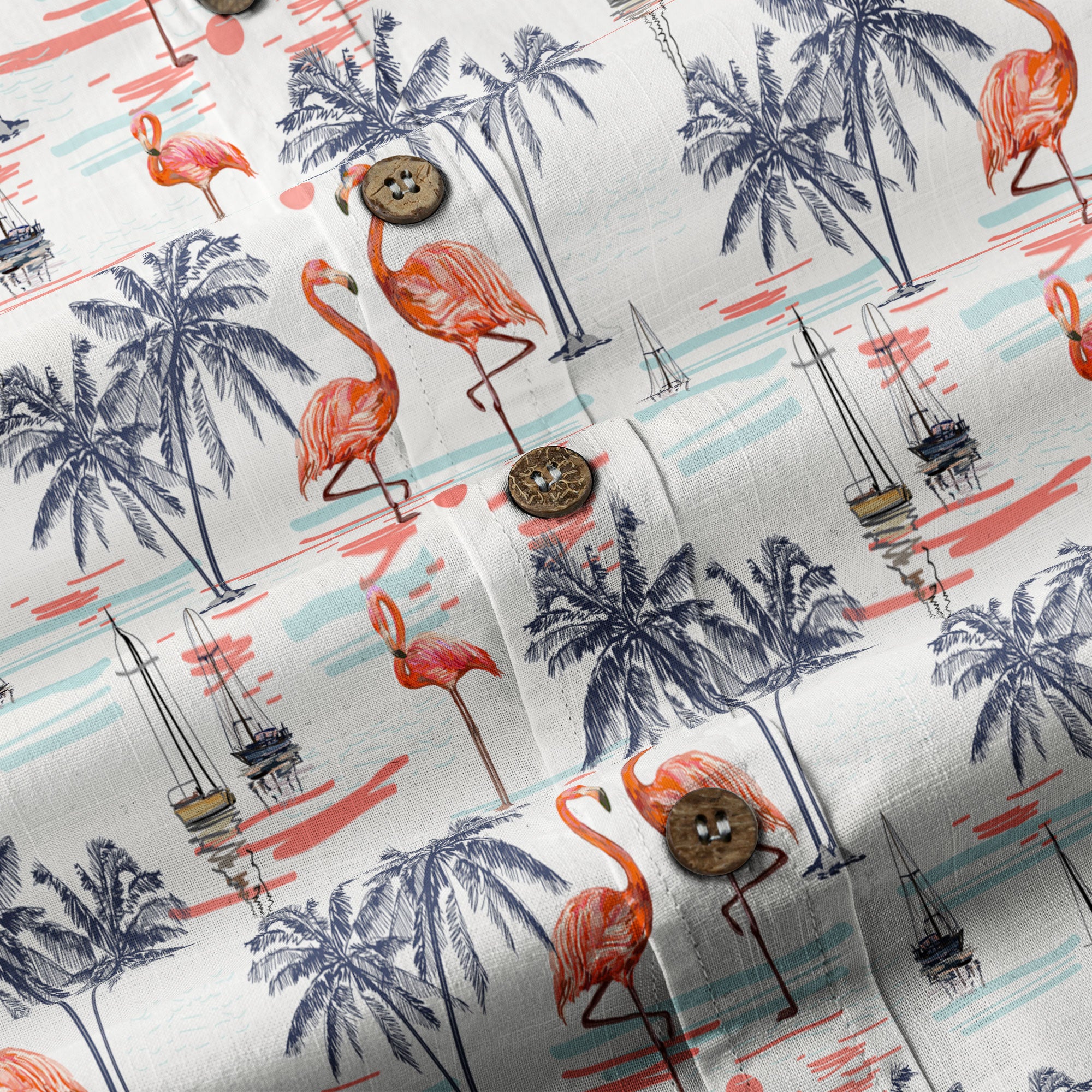 Hawaiian Flamingo & Coconut Tree Print Hawaii Shirt - The Palmix