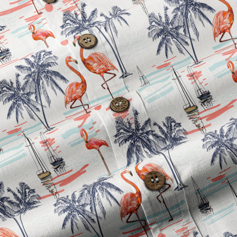 Hawaiian Flamingo & Coconut Tree Print Hawaii Shirt - The Palmix