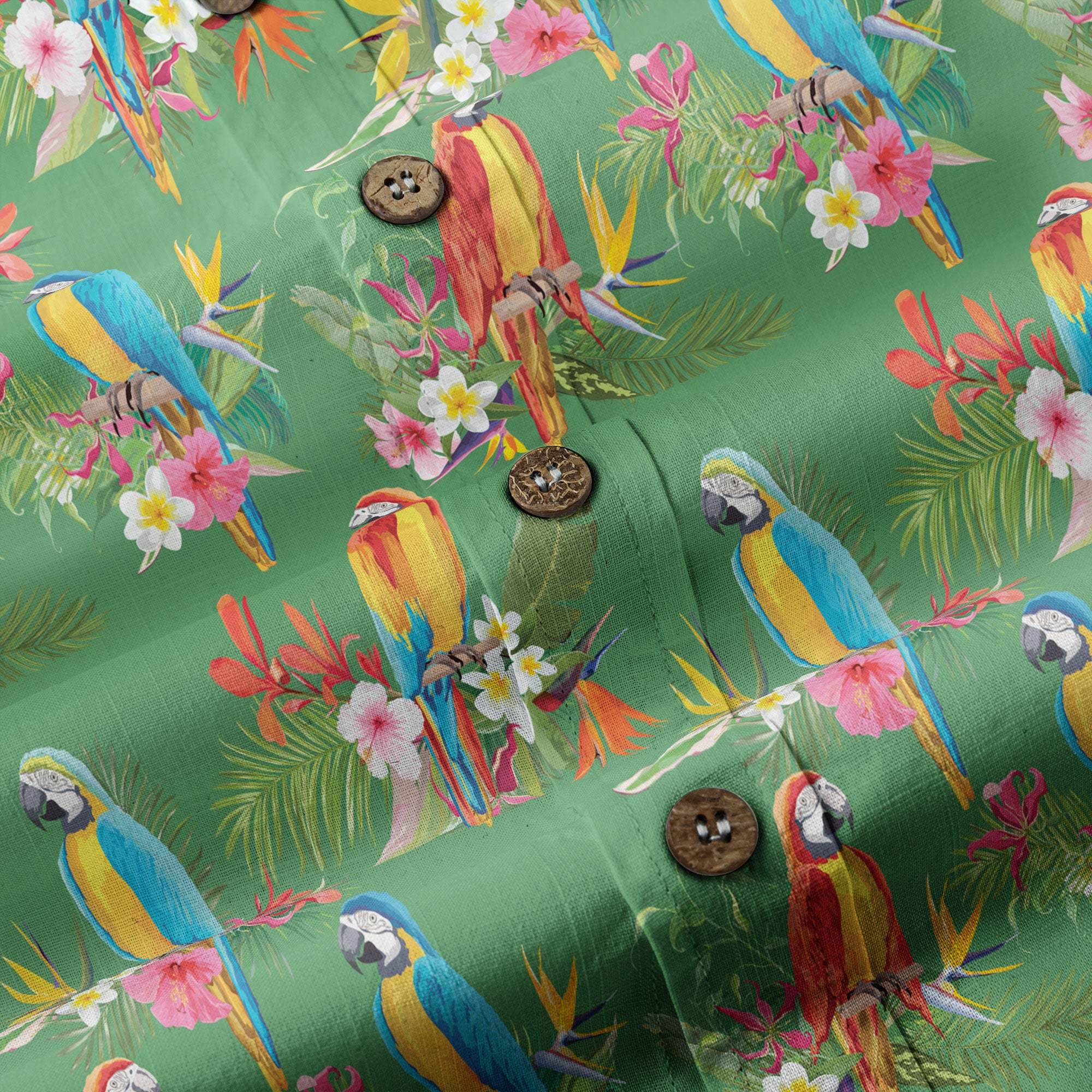 Parrot Hawaiian Button Up Shirt, Aloha Pattern Summer Beach Shirt - The Palmix