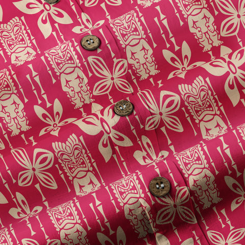 Tiki Mask Pattern Hawaii Shirt for Men, Aloha Flowers Hawaii Shirt - The Palmix