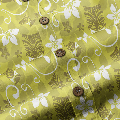 Tiki Mask Pattern Hawaii Shirt for Men, Aloha Floral Pattern Hawaii Shirt - The Palmix