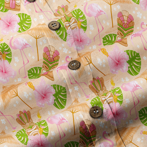 Tiki Mask Pattern Hawaii Shirt for Men, Aloha Flamingo Pattern Hawaii Shirt - The Palmix