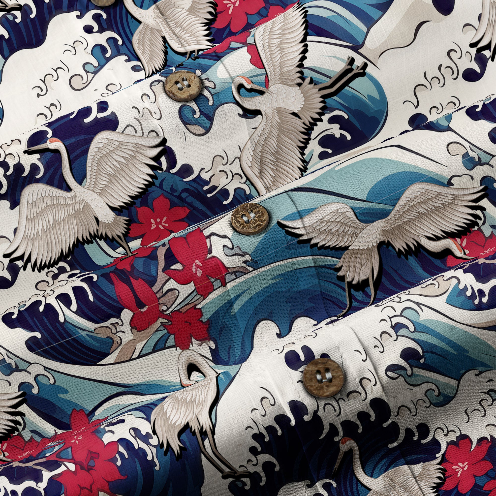 Crane Sakura Japanese Hawaiian Shirt Ocean Wave Koi Carp Fish Hawaiian - The Palmix