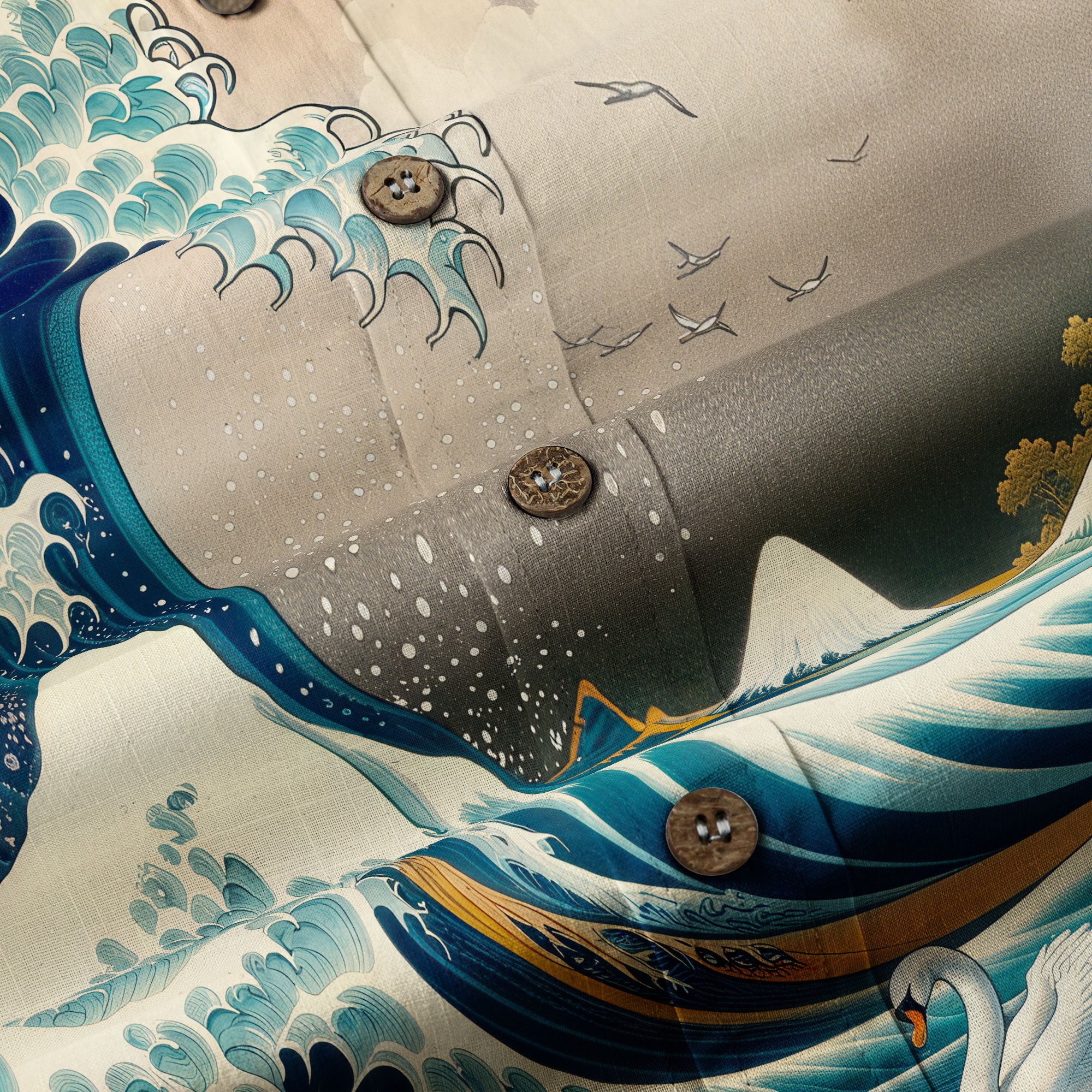 Crane Sakura Japanese Hawaiian Shirt Ocean Wave Koi Carp Fish Hawaiian - The Palmix
