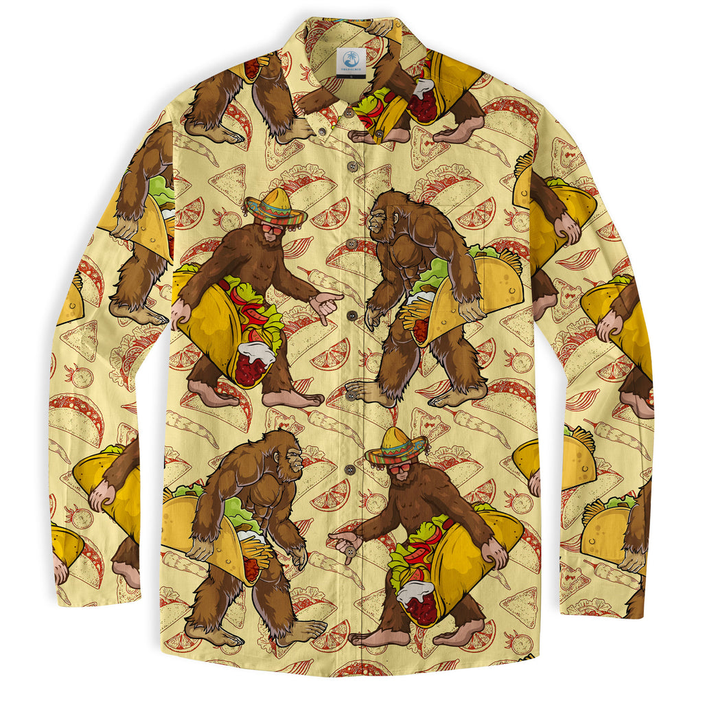 Cool Bigfoot Taco Men's Hawaiian Shirt, Funny Sasquatch Short Sleeve Button Shirt - The Palmix