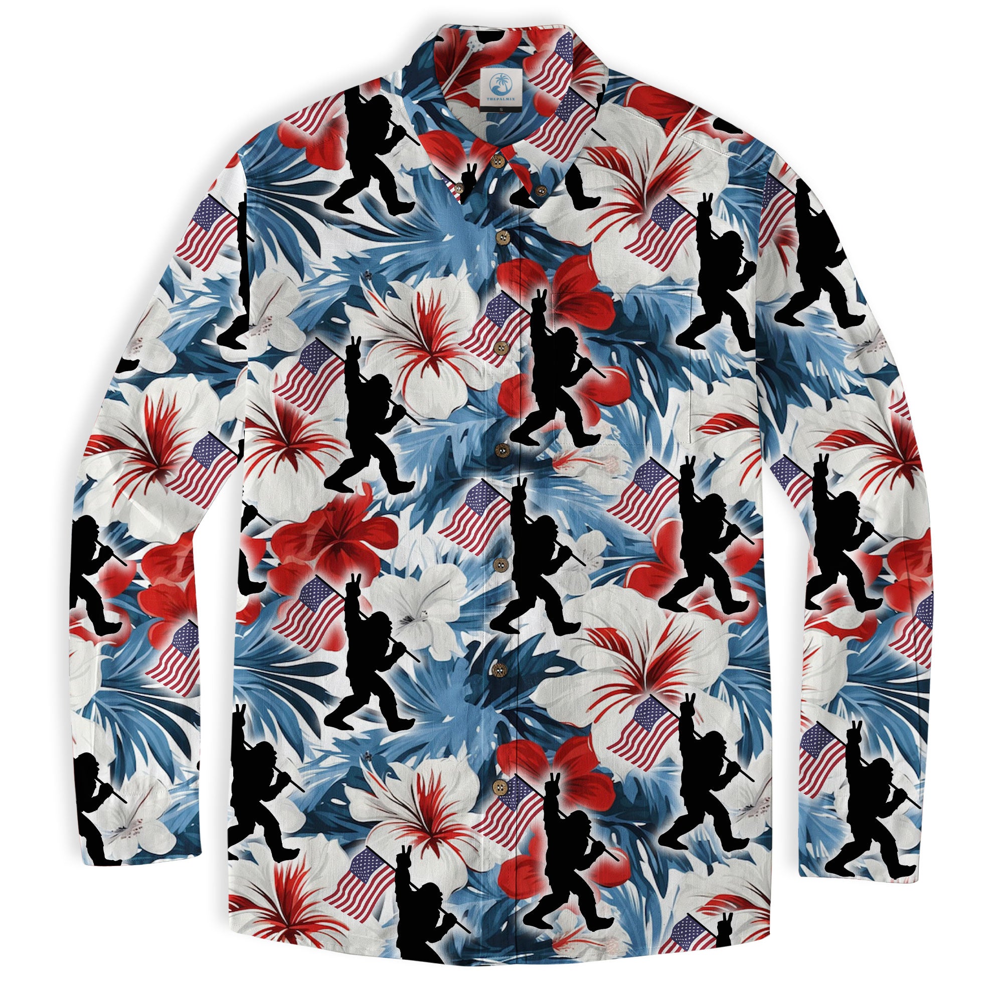 Bigfoot American Flag 4th of July Hawaiian Shirt, Bigfoot Aloha Shirt, Amazing Bigfoot Button Up Shirt - The Palmix