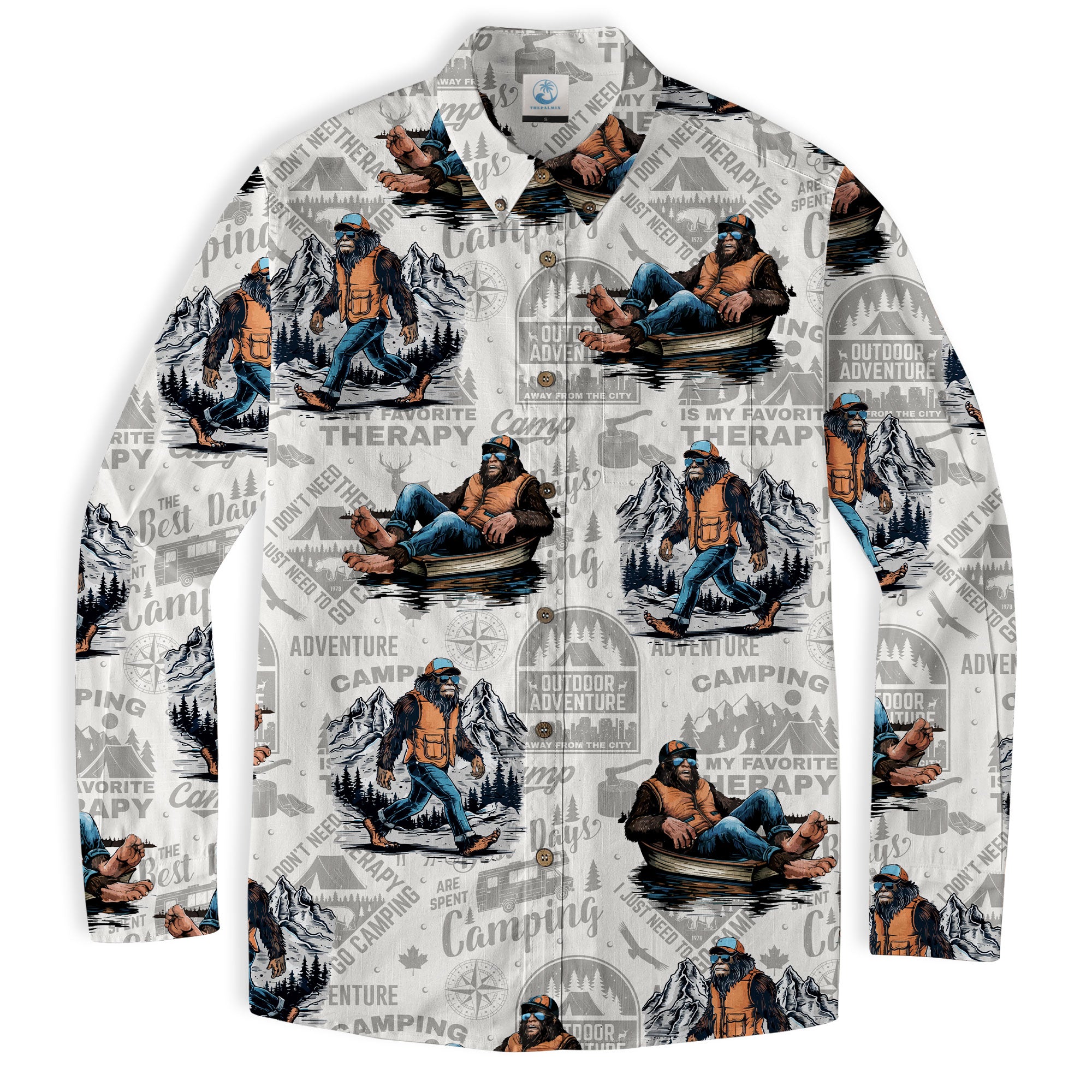 Bigfoot Camping Hawaiian Shirts for Men, Camping Button Down Short Sleeve - The Palmix