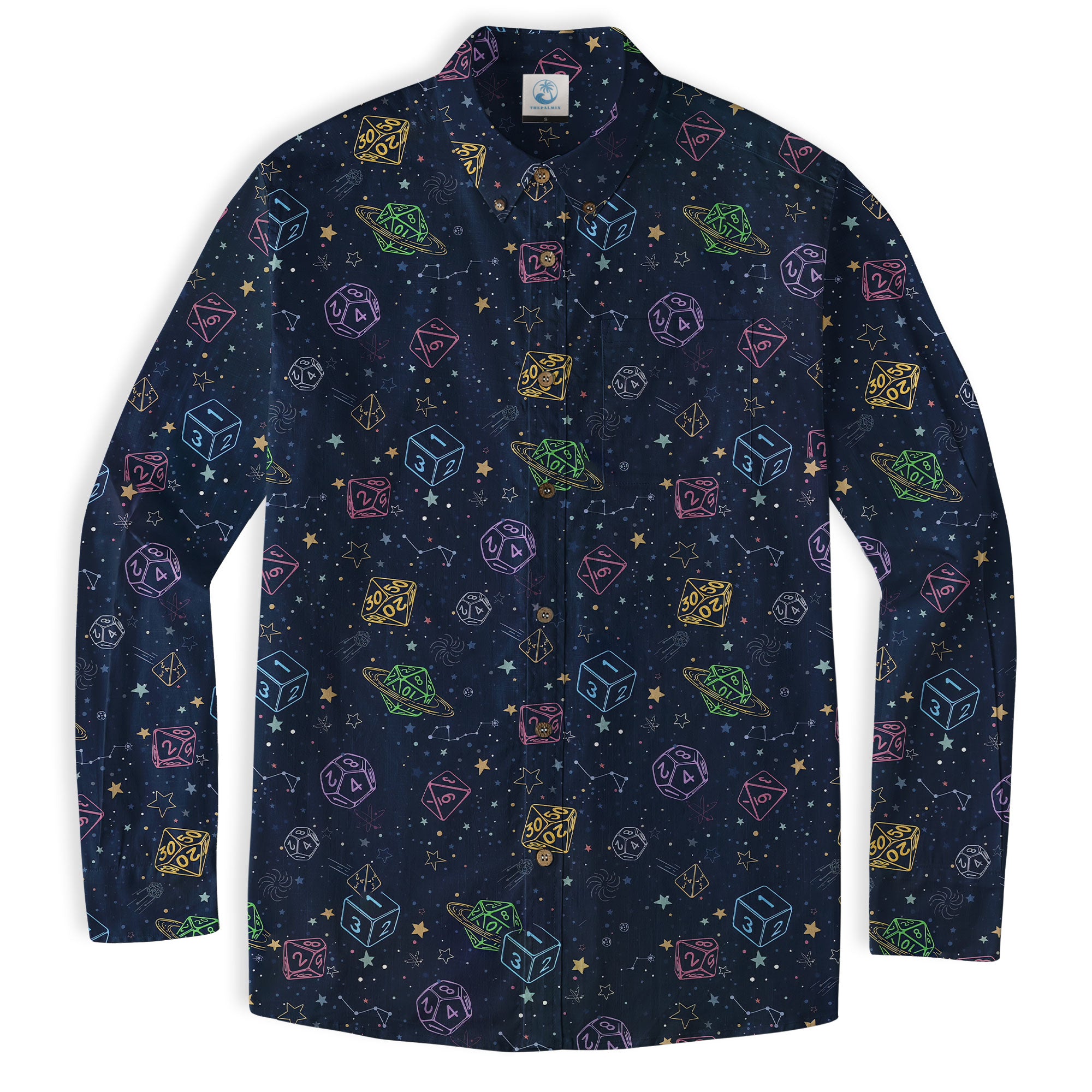 DD Dungeon Master Hawaiian Long Sleeve Shirt Dice Set Tabletop Games Button up Shirt Gifts - The Palmix
