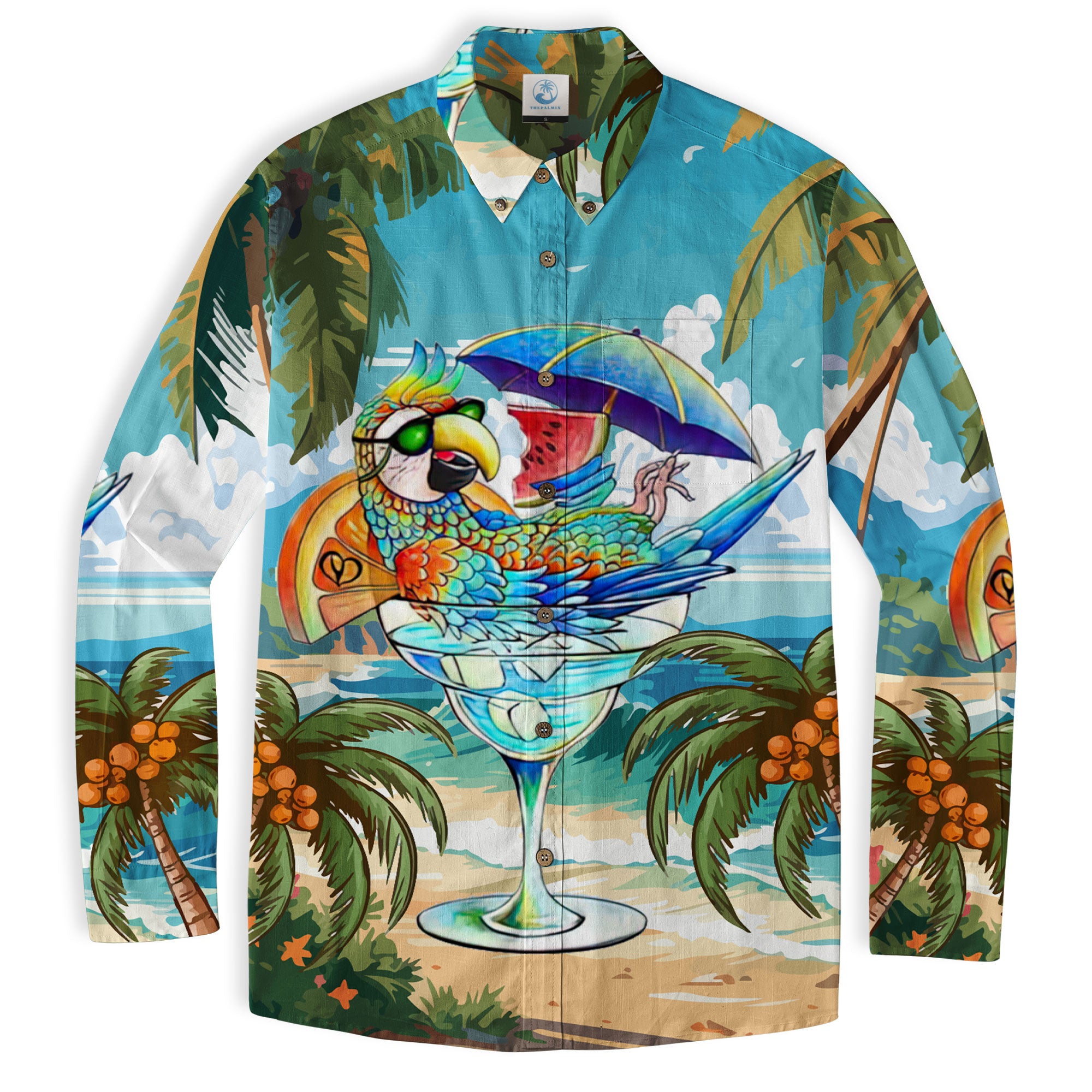 Parrot Hawaiian Long Sleeve Shirt for Men Women, Summer Hawaiian Beach Shirt - The Palmix