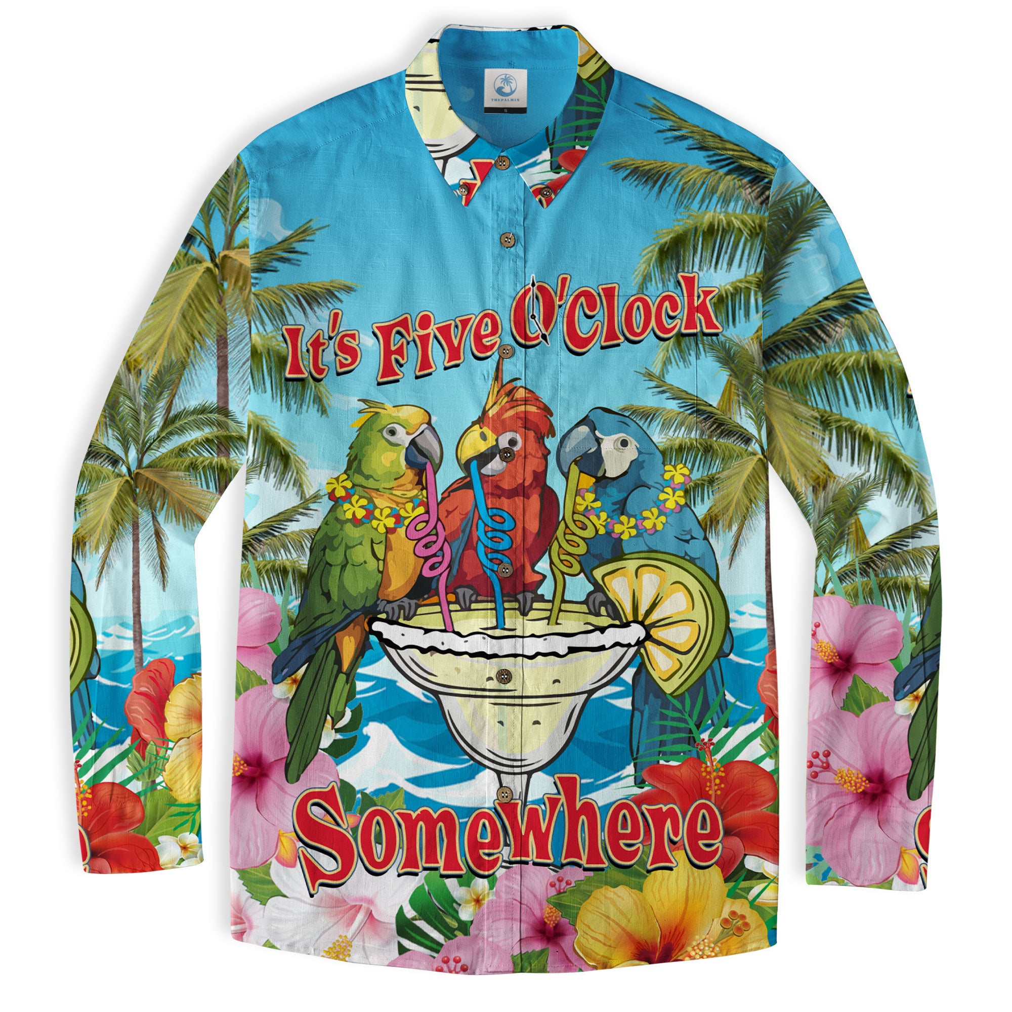 Parrot Hawaiian Long Sleeve Shirt for Men Women, Summer Hawaiian Beach Shirt - The Palmix