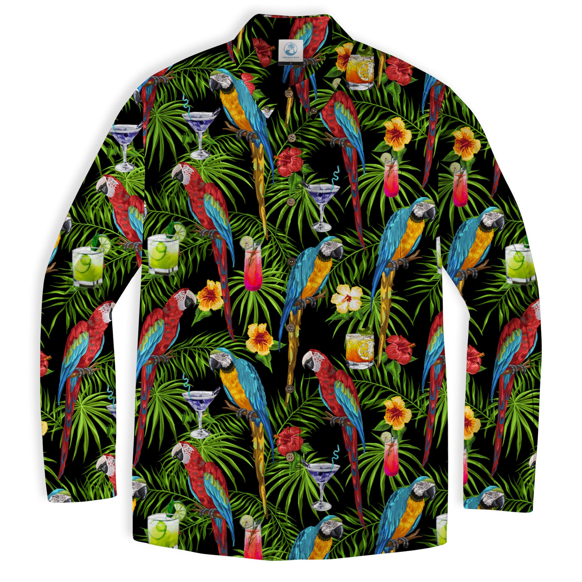 Parrot Hawaiian Long Sleeve Shirt, Tropical Hawaiian Long Shirt, Summer Hawaiian Beach Shirt - The Palmix