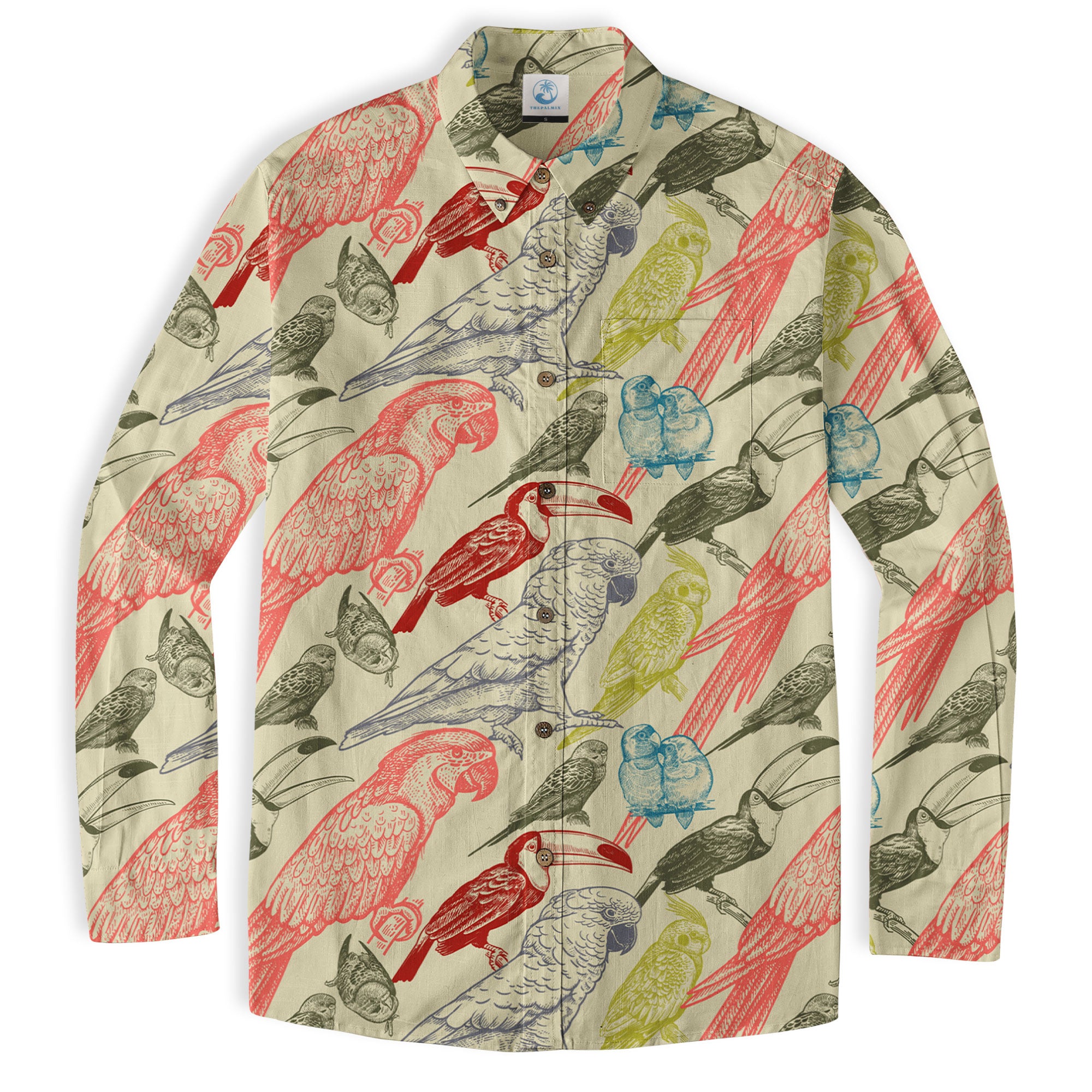 Parrot Hawaiian Long Sleeve Shirt, Tropical Hawaiian Long Shirt, Summer Hawaiian Beach Shirt - The Palmix