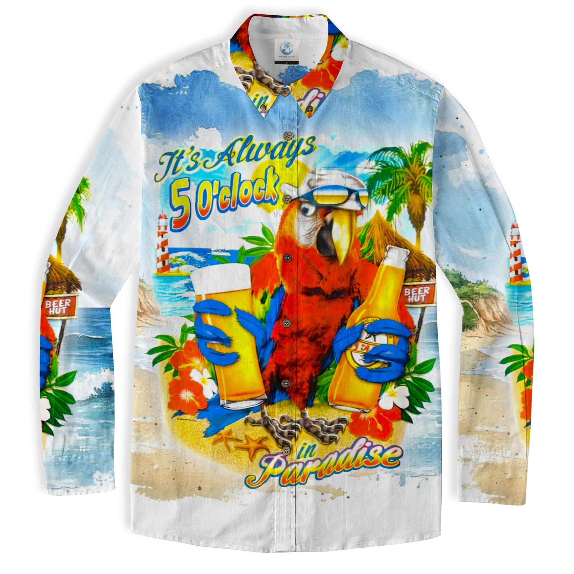 Parrot Hawaiian Long Sleeve Shirt, Parrot Summer Hawaiian Beach Long Shirt - The Palmix