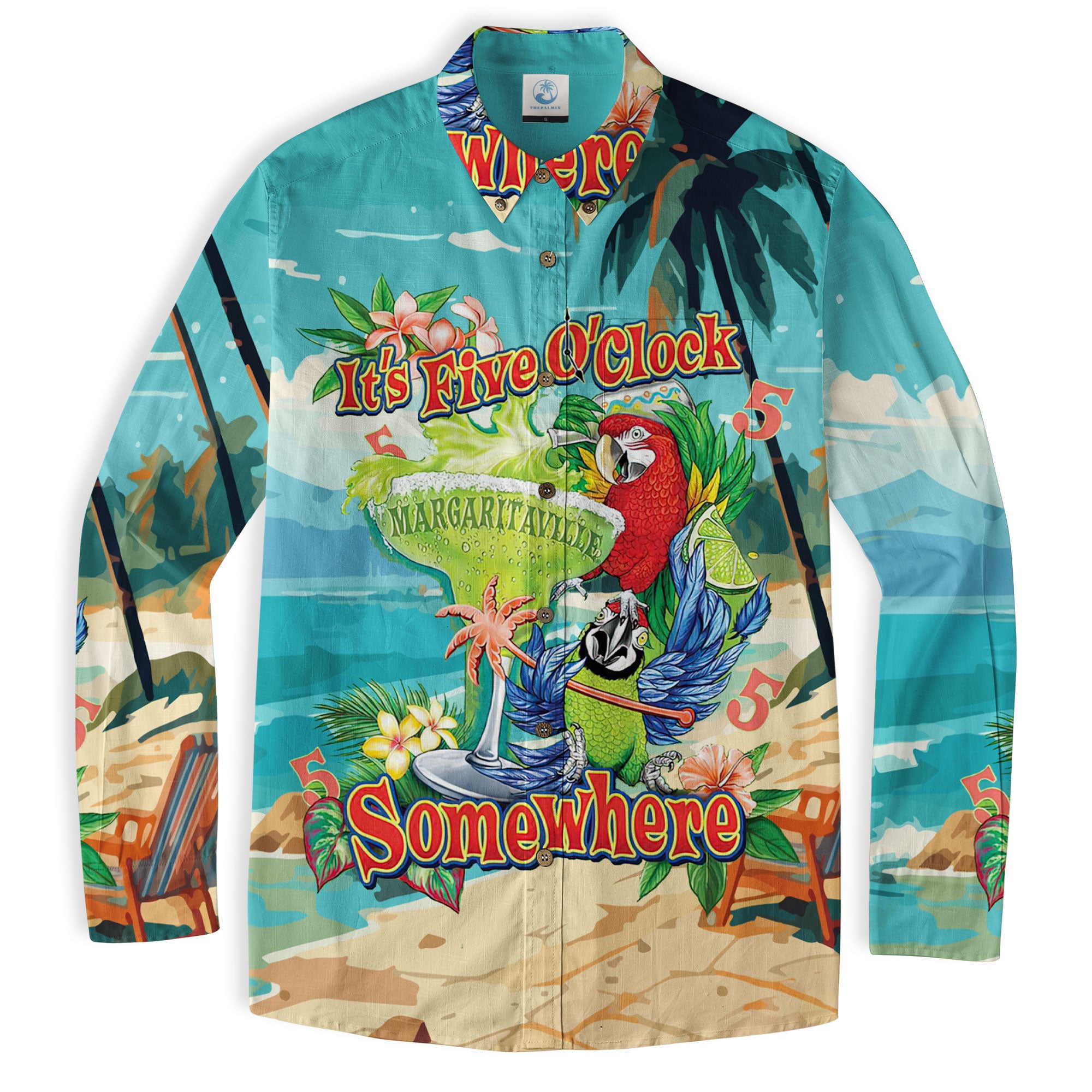 Parrot Hawaiian Long Sleeve Shirt for Men Women, Summer Hawaiian Beach Shirt - The Palmix