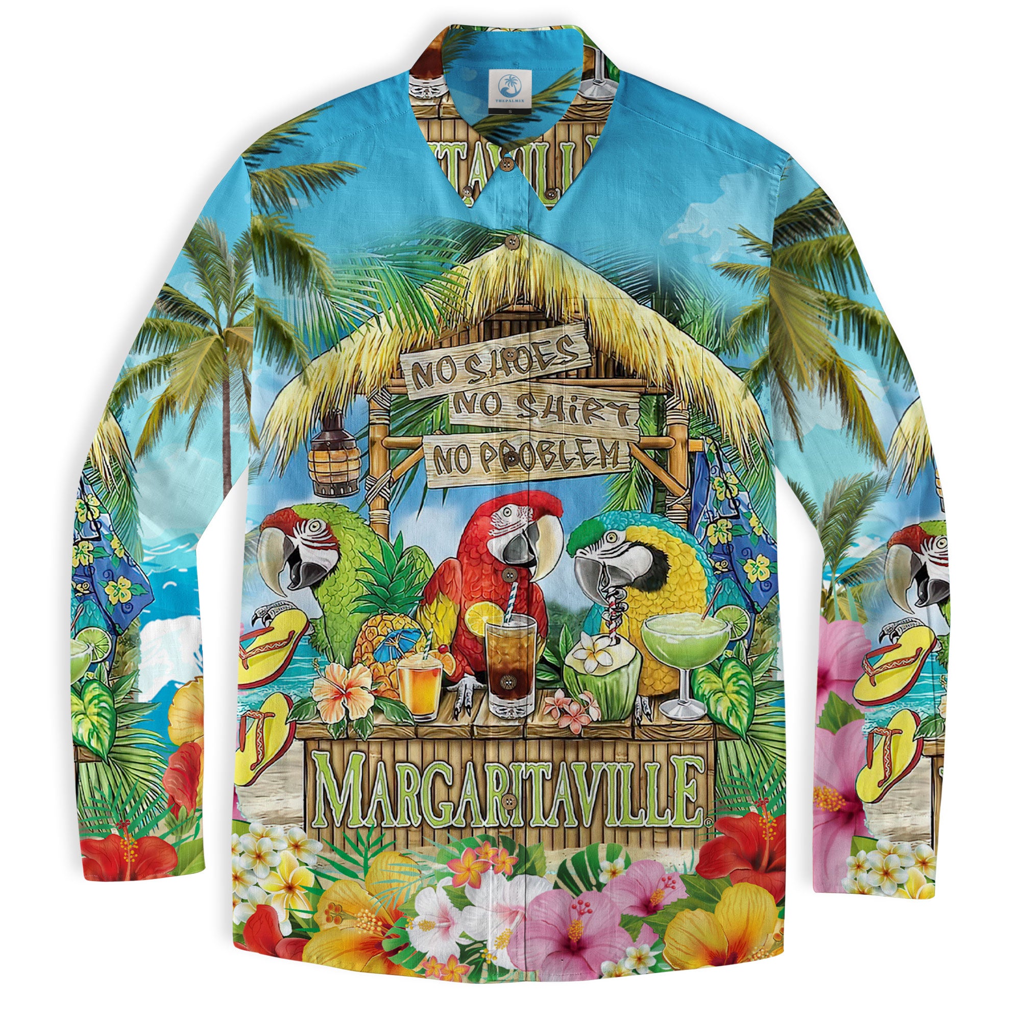 Parrot Hawaiian Long Sleeve Shirt, Parrot Summer Hawaiian Beach Long Shirt - The Palmix