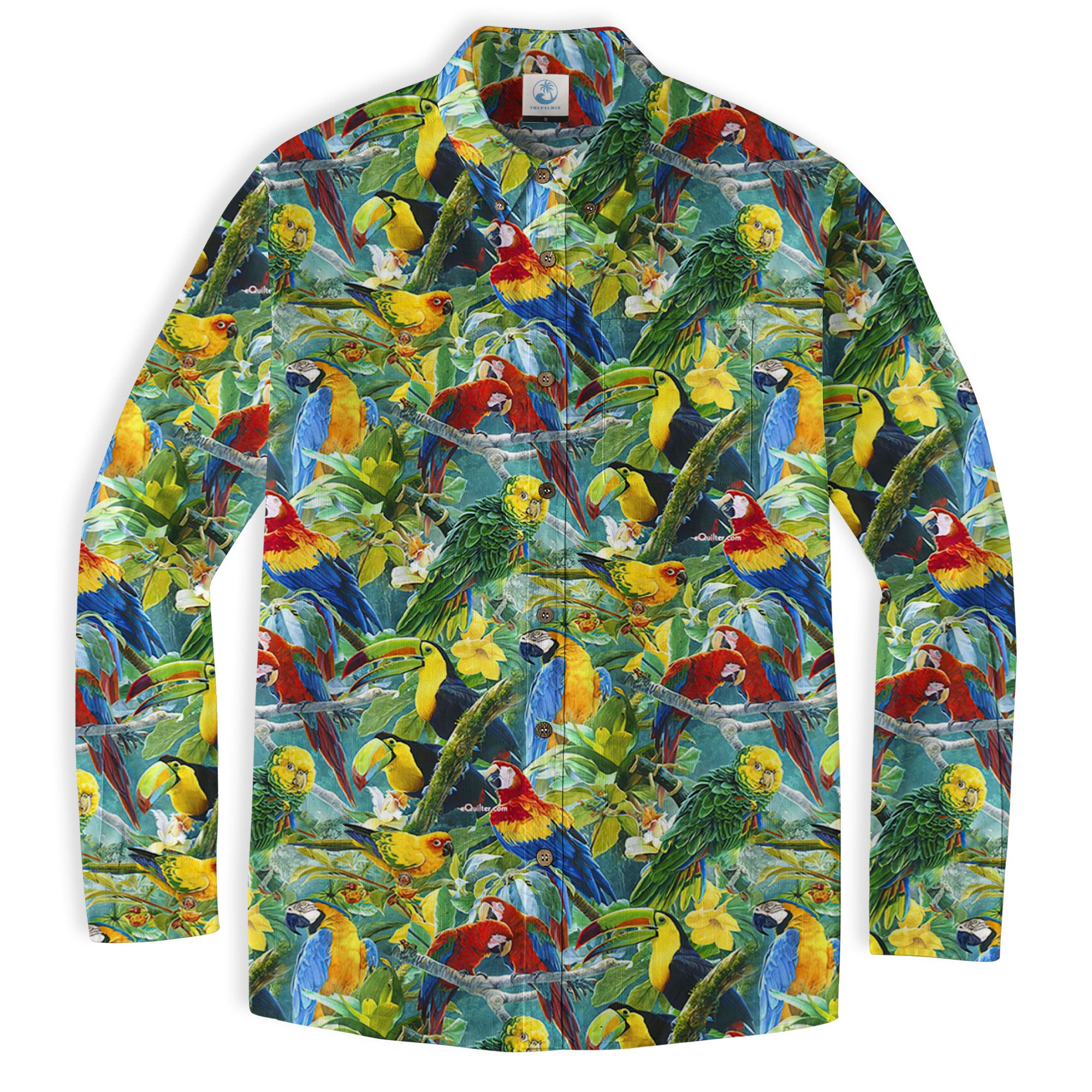 Parrot Hawaiian Long Sleeve Shirt, Tropical Hawaiian Long Shirt, Summer Hawaiian Beach Shirt - The Palmix
