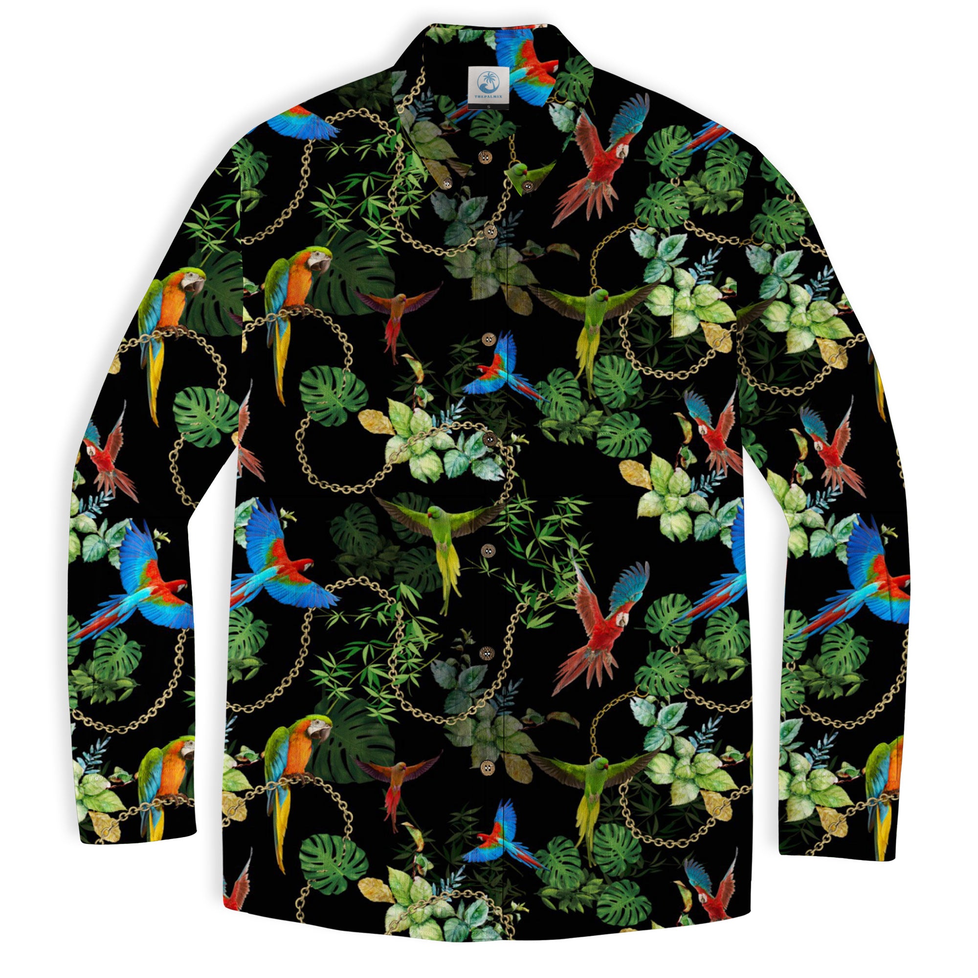 Parrot Hawaiian Long Sleeve Shirt, Tropical Hawaiian Long Shirt, Summer Hawaiian Beach Shirt - The Palmix