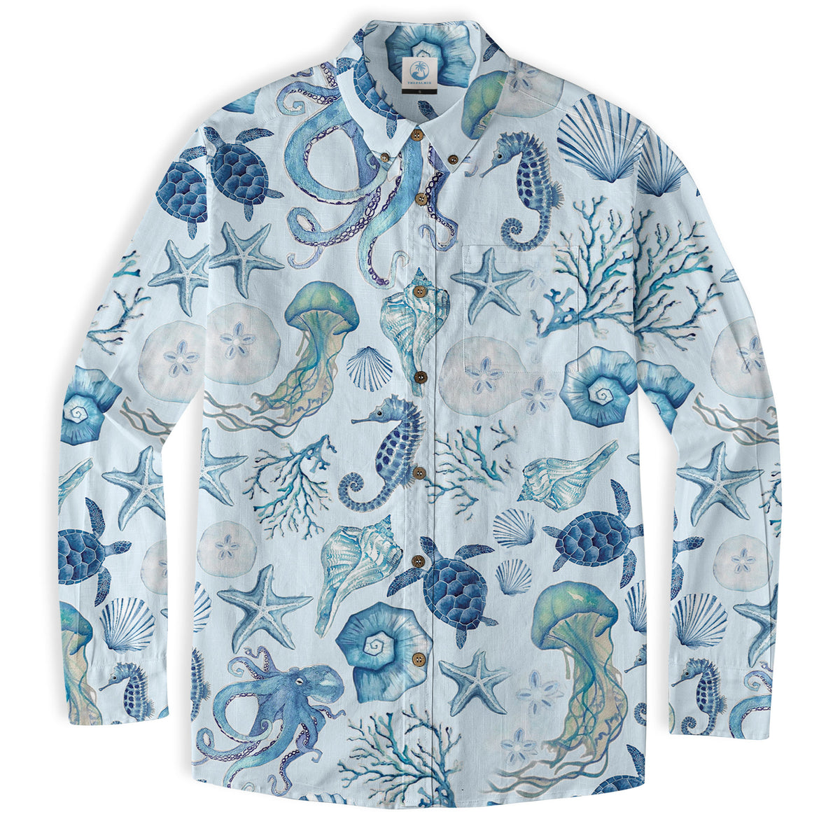 Turtle Hawaiian Long Sleeve Shirt for Men, Ocean Hawaiian Long Shirt - The Palmix