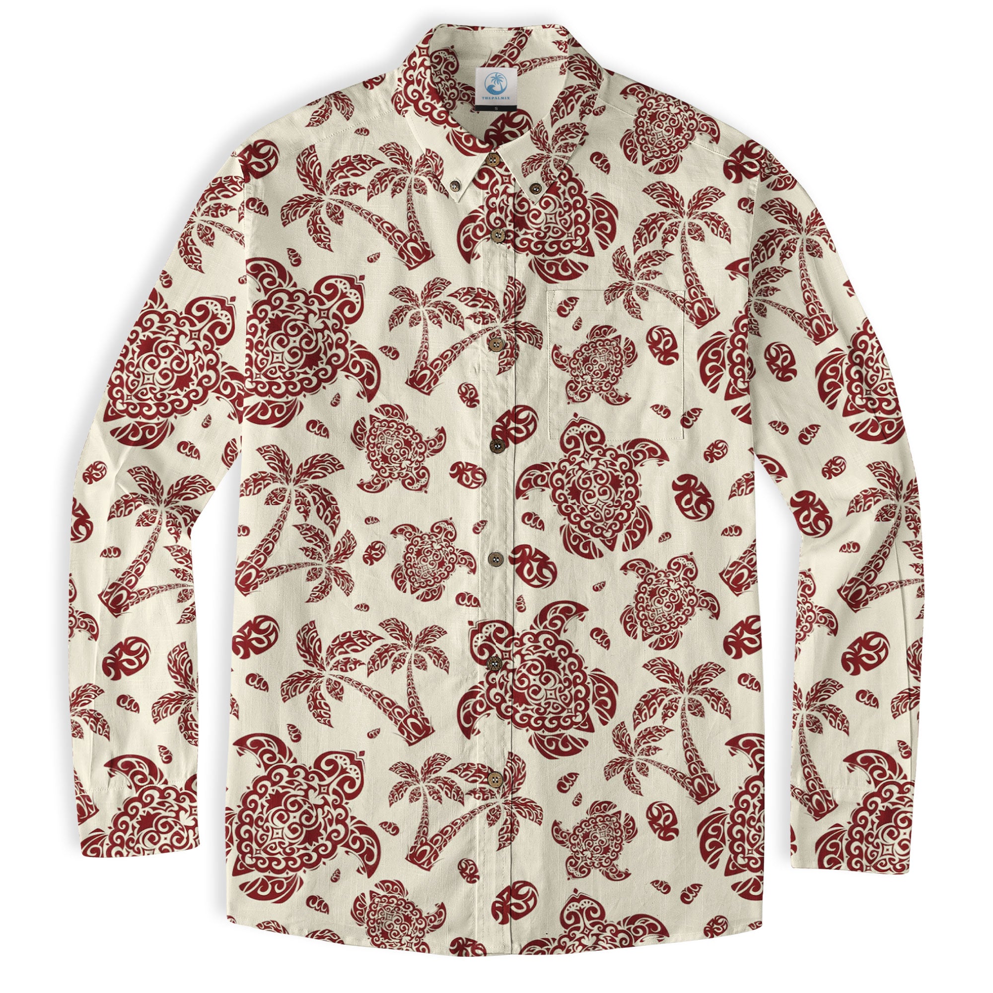 Turtle Floral Aloha Beach Long Sleeve Shirt, Ocean Turtle Long Shirt - The Palmix