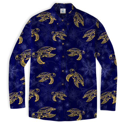 Turtle Hawaiian Long Sleeve Shirt for Men, Ocean Hawaiian Long Shirt - The Palmix