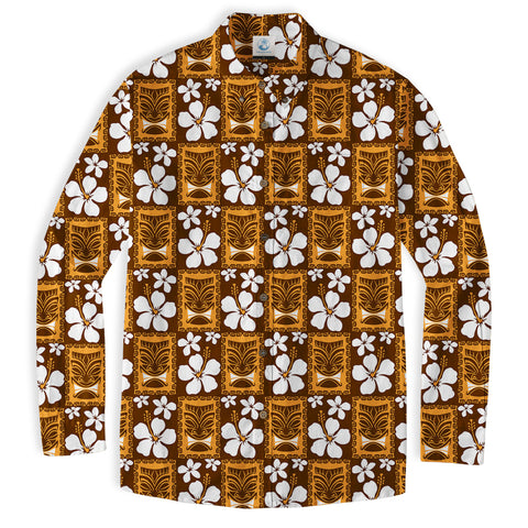 Tiki Mask Pattern Hawaiian Shirt, Floral Pattern Shirt - The Palmix