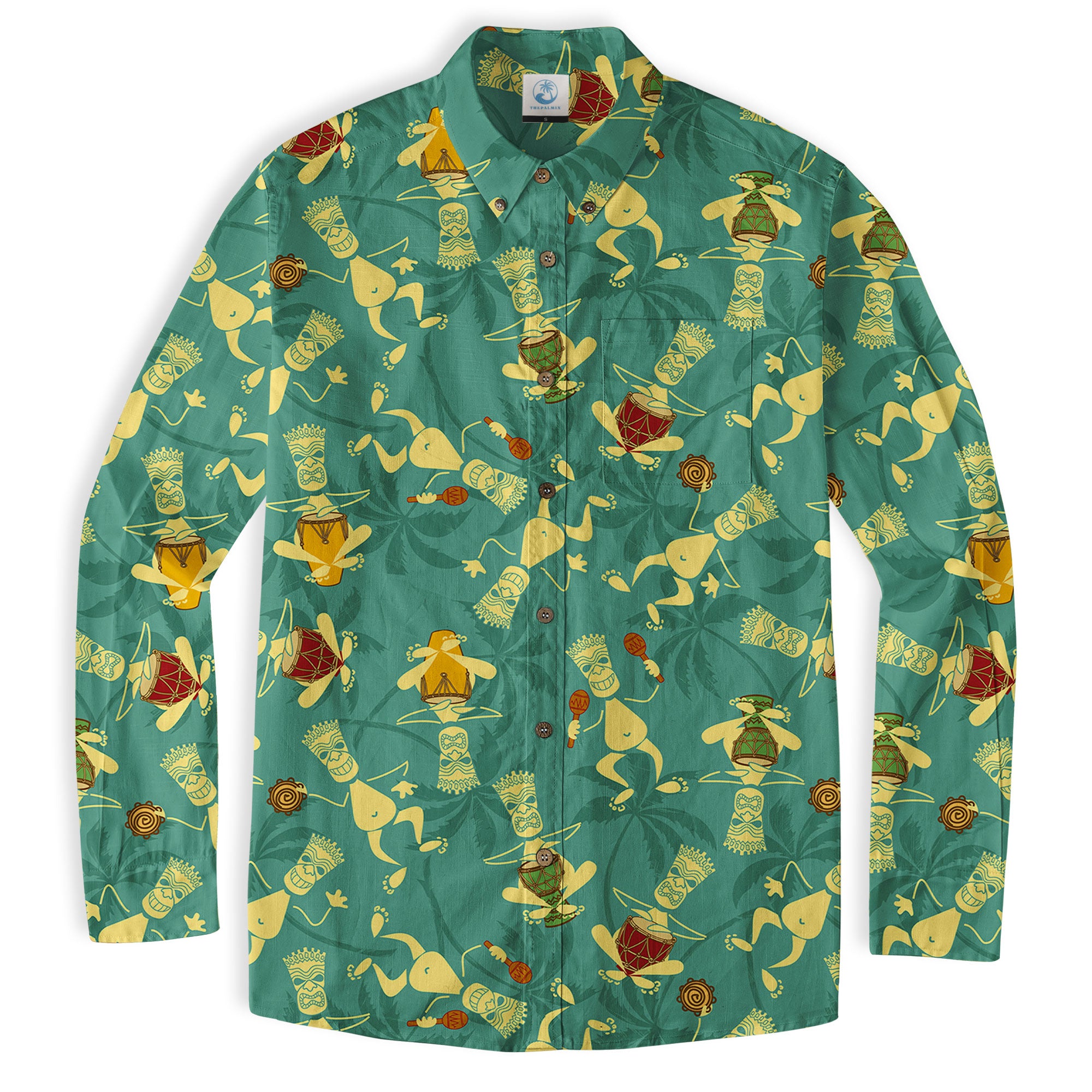 Tiki Mask Pattern Hawaiian Shirt, Floral Pattern Shirt - The Palmix