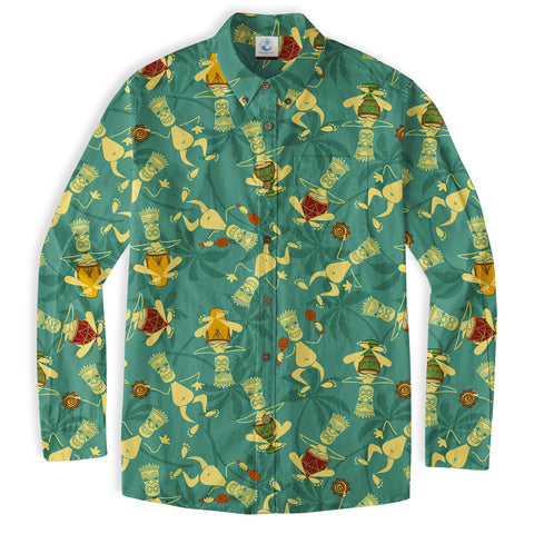 Tiki Mask Pattern Hawaiian Shirt, Floral Pattern Shirt - The Palmix