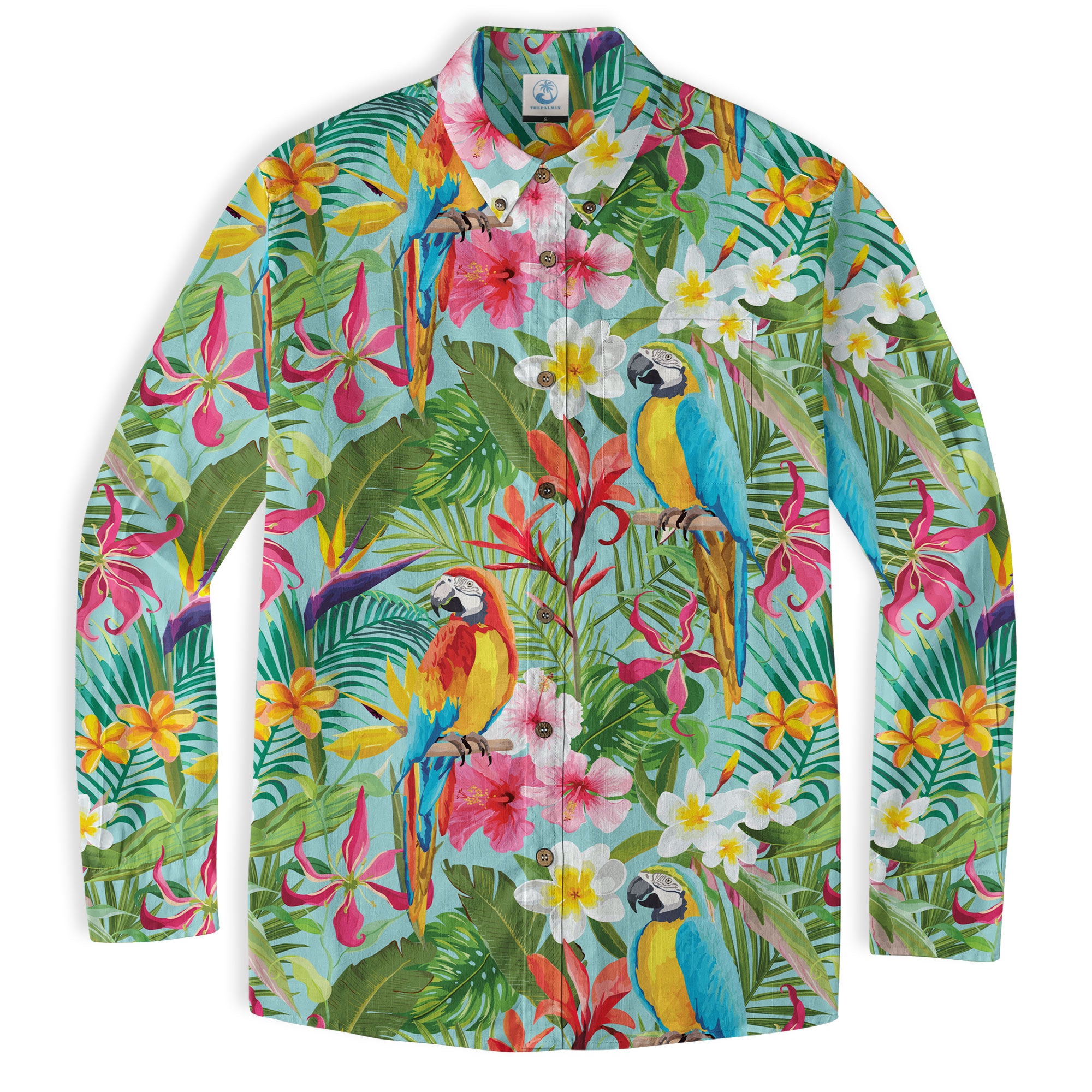 Tropical Parrot Summer Hawaiian Button Down Shirt, Parrot Flowers Pattern Hawaii Shirt - The Palmix