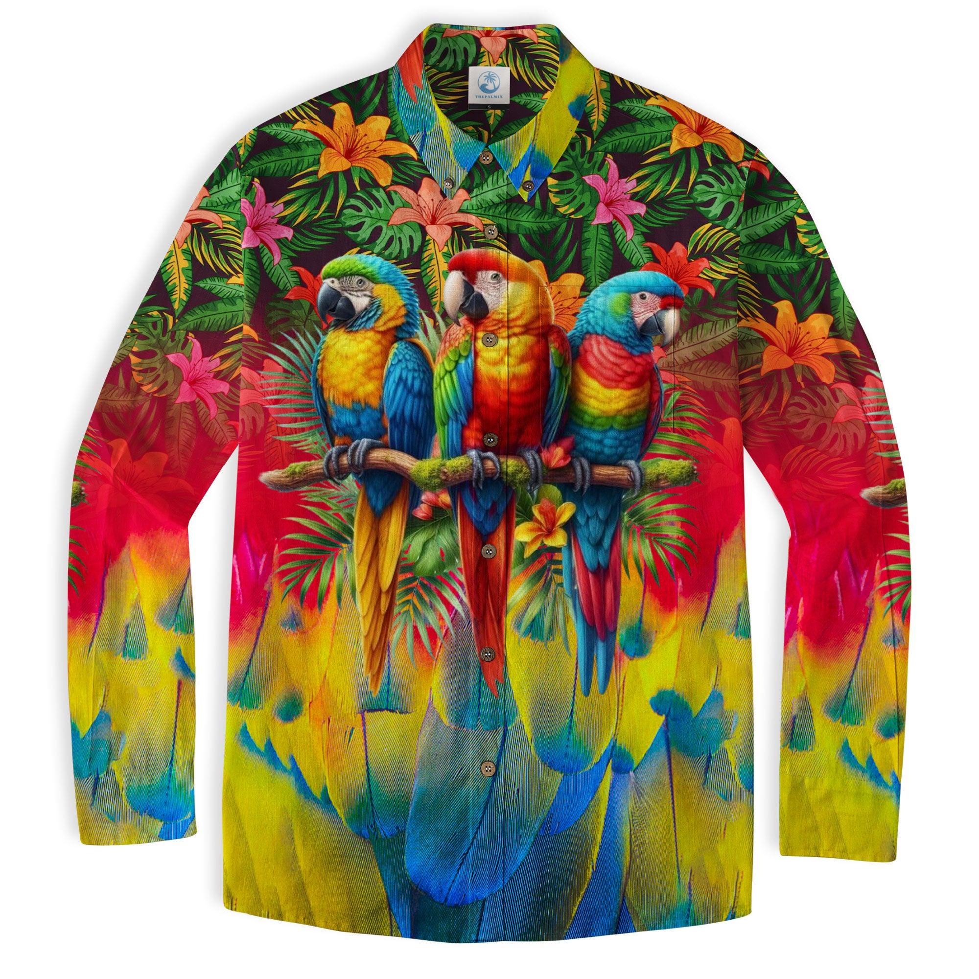 Tropical Parrot Summer Hawaiian Button Down Shirt, Parrot Flowers Pattern Hawaii Shirt - The Palmix