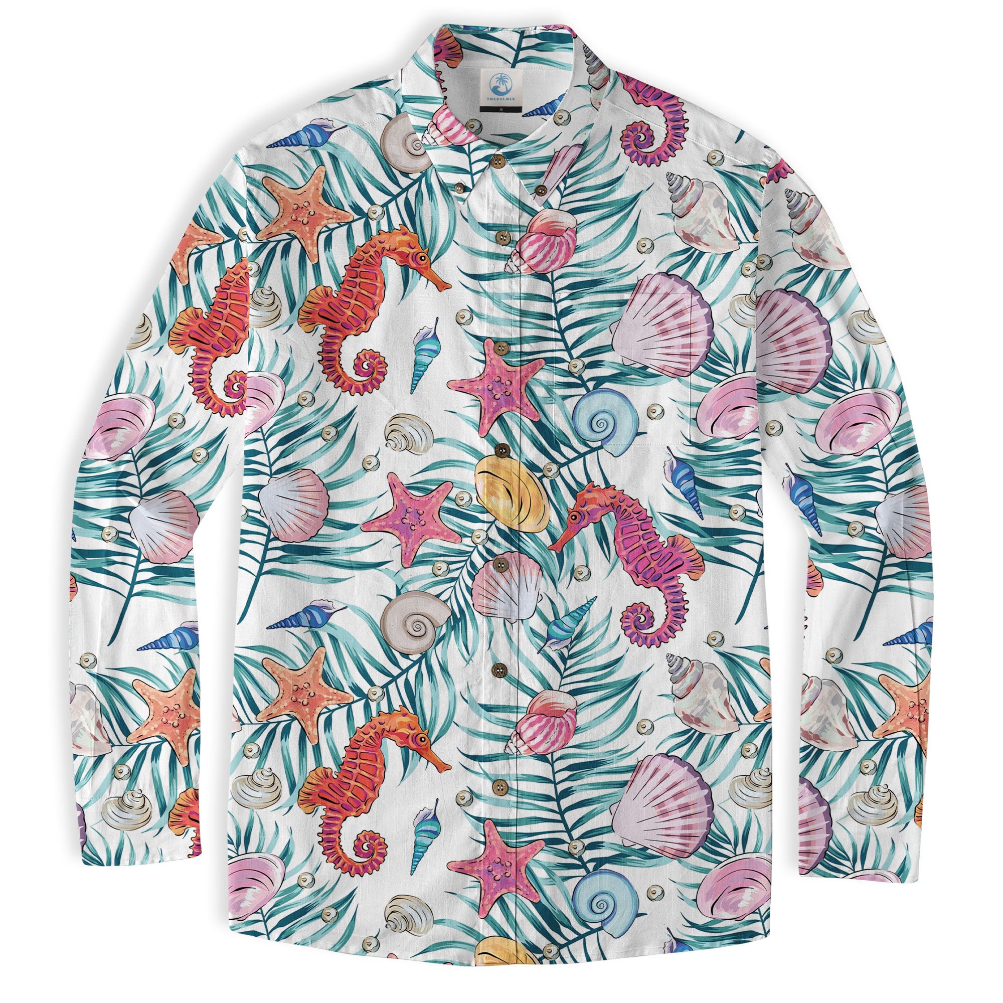 Ocean Animals Women's Hawaiian Shirt, Ocean Theme Hawaiian Print - The Palmix