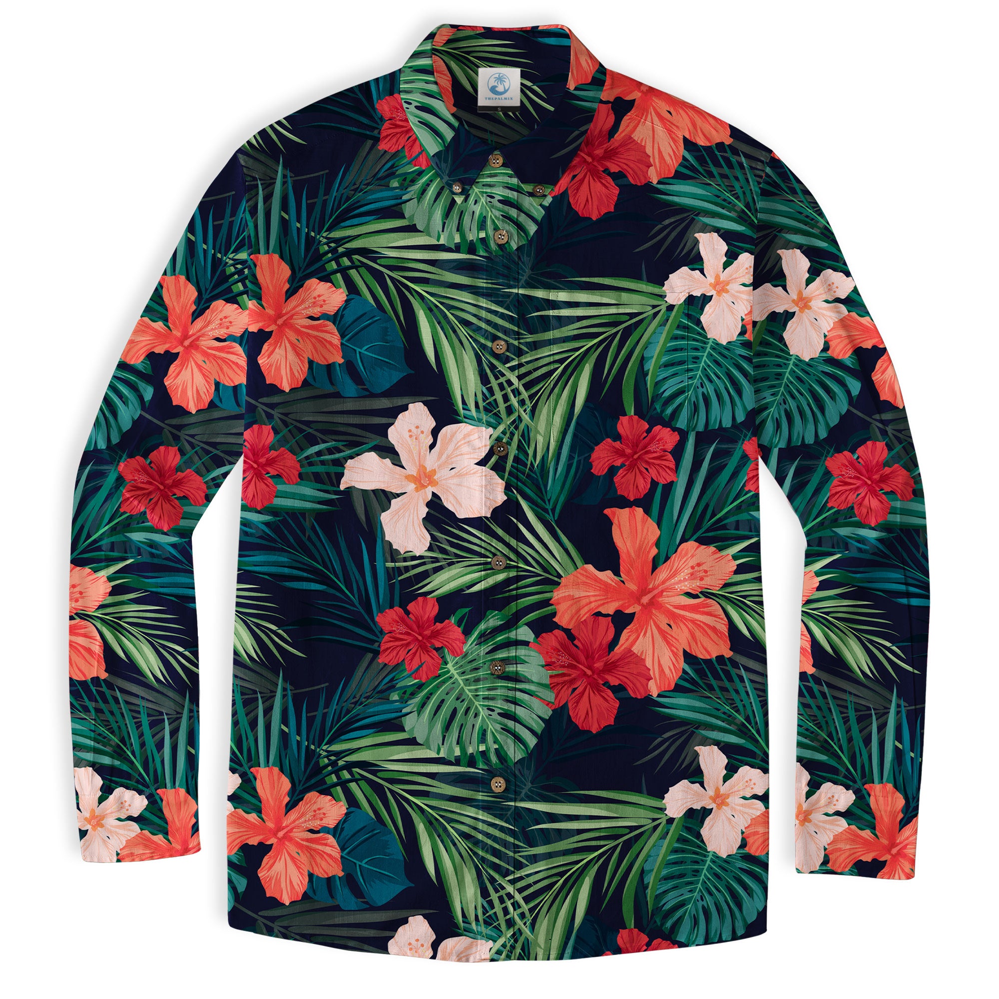 Hibiscus Floral Pattern Hawaii Shirt, Palm Leaves Summer Beach Shirt - The Palmix
