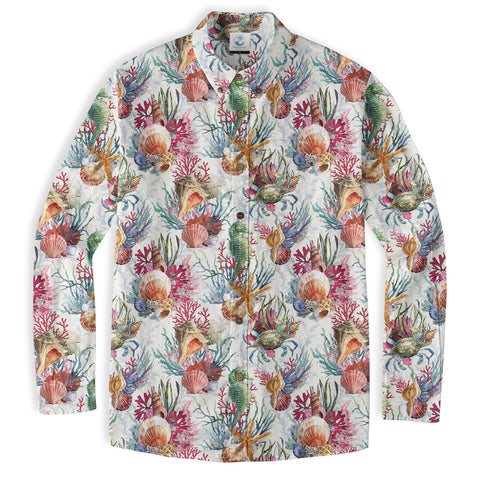 Ocean Animals Hawaiian Button Up Long Sleeve Shirt, Sea Hawaii Shirt - The Palmix